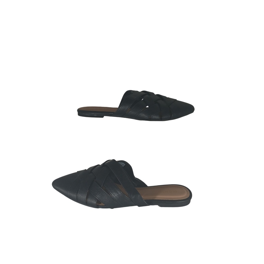 Old Navy Woven Mule Slide 7 Black Blackjack Pointed Toe Flat Sandal S/552093-00